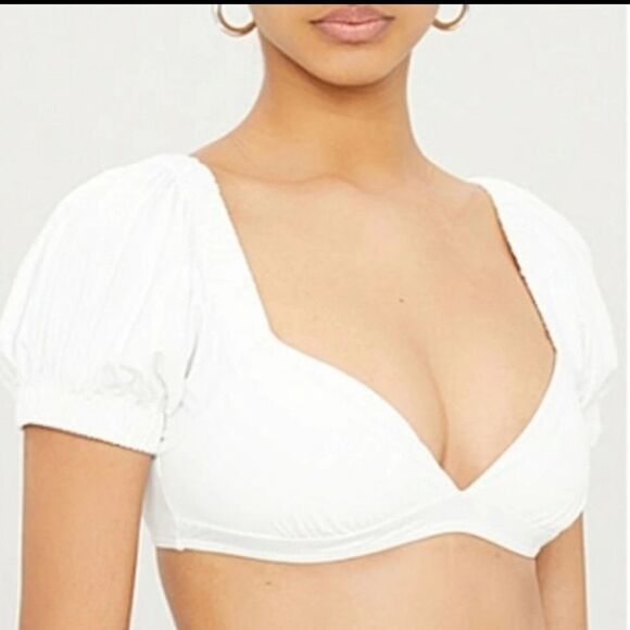 Onia x We Wore What | Moe Puff-Sleeve Bikini Top in White | Size Medium - Picture 1 of 13